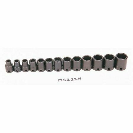 WILLIAMS Socket Set, 13 Pieces, 3/8 Inch Dr, Shallow, 3/8 Inch Size JHWMS-2-13H